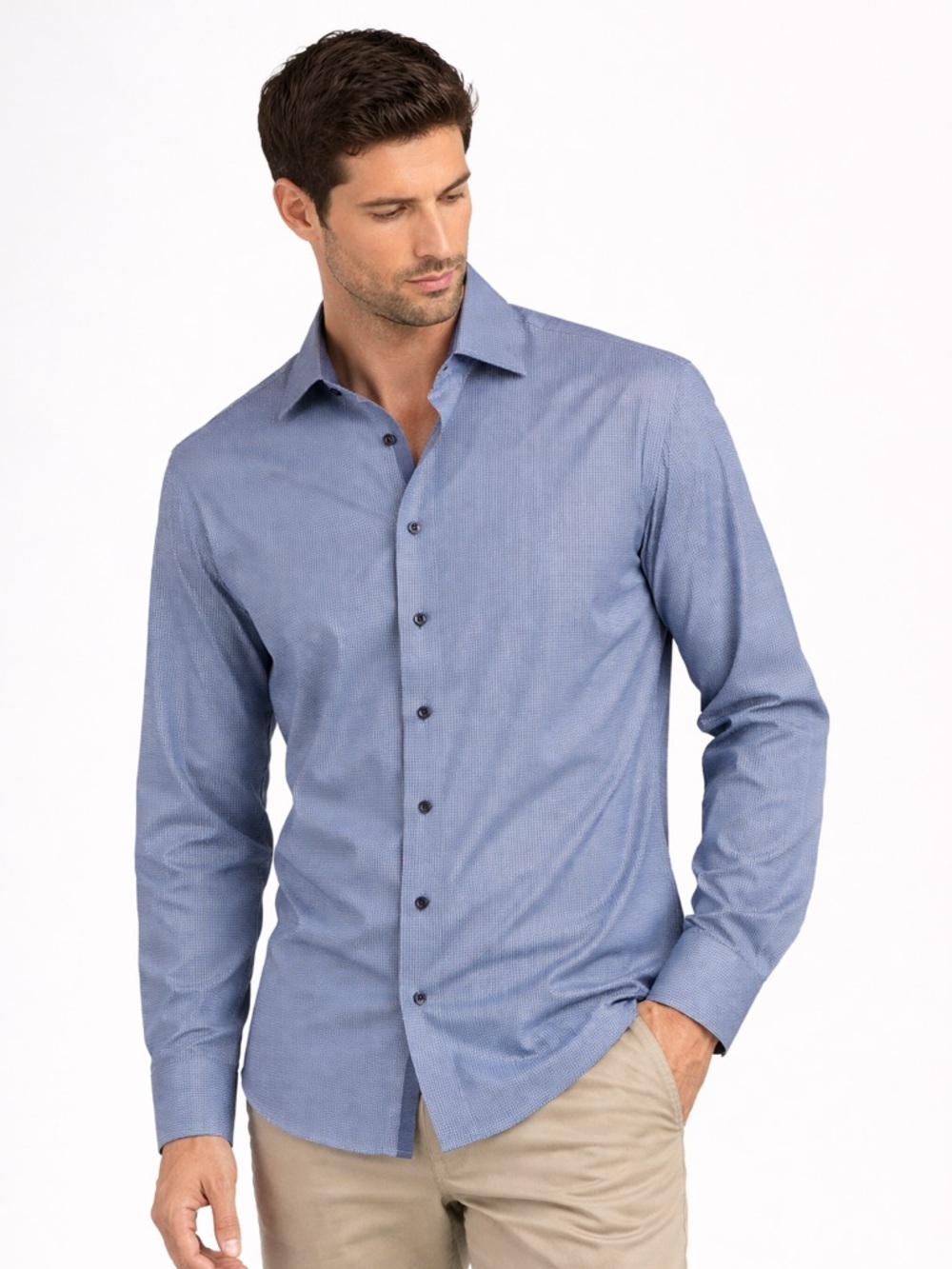 Eton of Sweden Contemporary Blue Checkered Long Sleeve Button Down Shirt Size 16